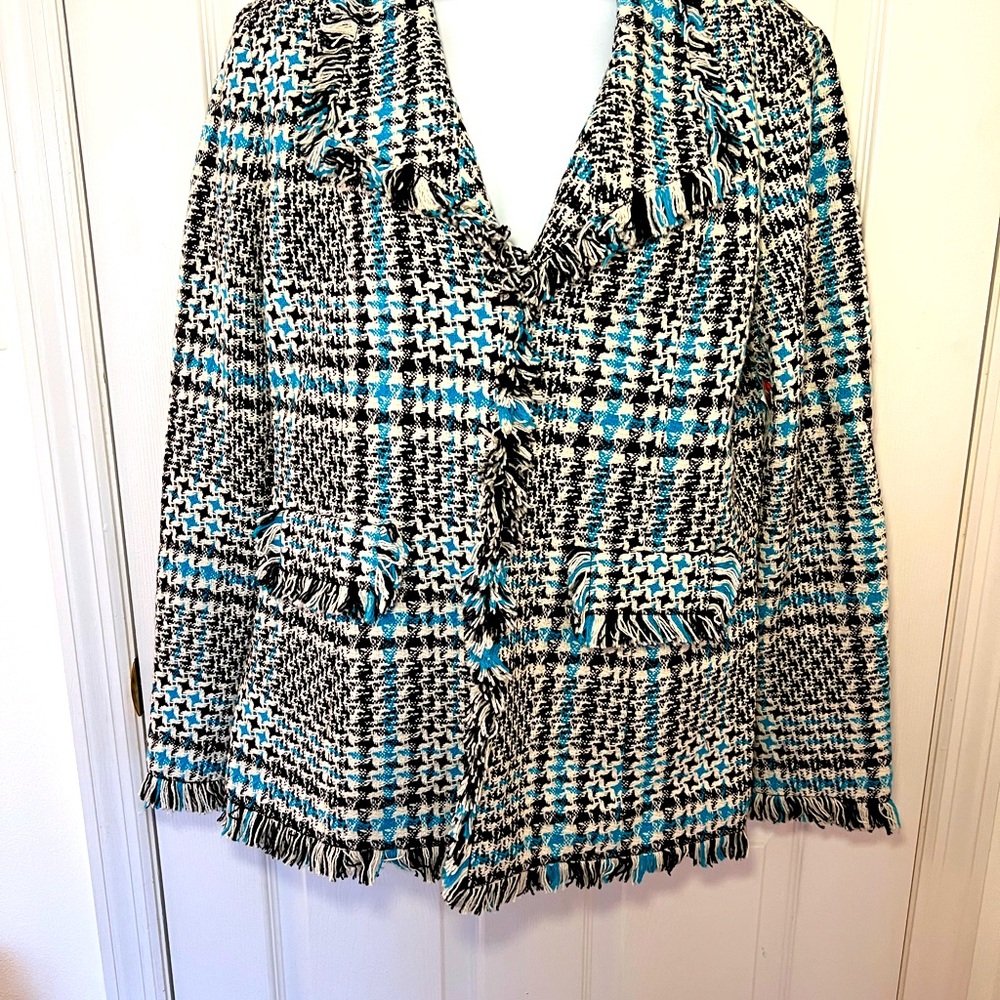 NEW Preppy Plaid Blazer Turquoise, Black & White~Size 14~Eccoci-Retails$495~NWT